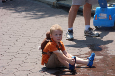 Liam wanted to take his shoes off to enjoy the full effects of the mister