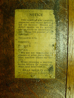 Mills Notice on inside lower door