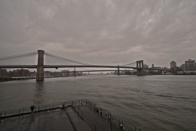 Looking to Brooklyn Bridge on Rainy Day