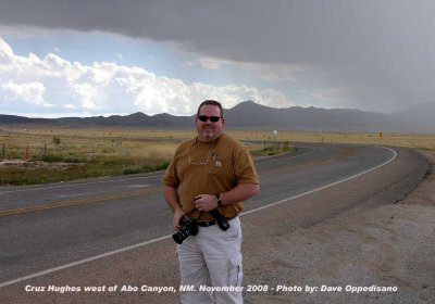 Cruz Hughes ready for a cold Warsteiner west of Abo Canyon, New Mexico.