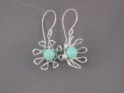 These 2 cm diameter earrings have an Amazonite bead in the centre.