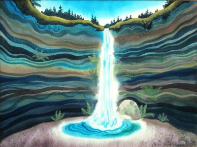 Mountain Waterfall Watercolor