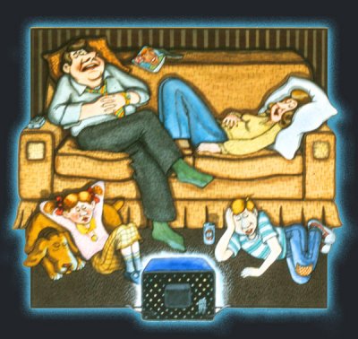 American Family In Front Of TV