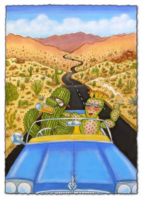 Cactus Couple On Road Trip