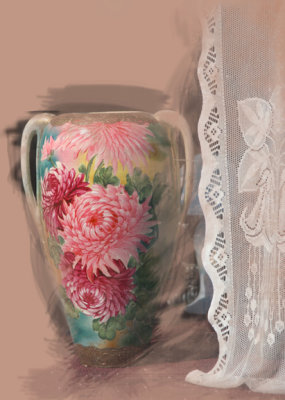 Vase With Lace Curtin