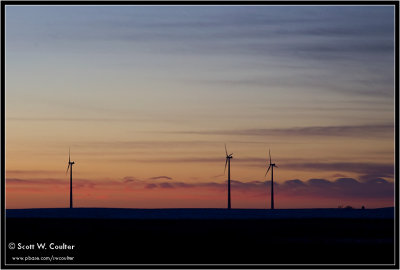 Wind turbines in Iowa at sunset