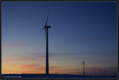 Wind turbines in Iowa at sunset