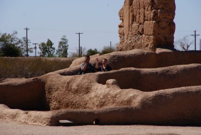 JOEY AND MICHELLE BETWEEN PREHISTORIC WALLS.