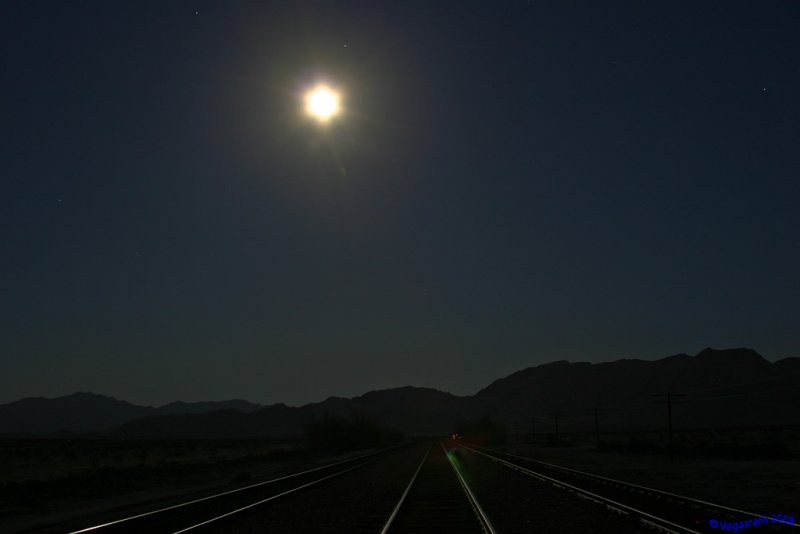 mountains moon and rails