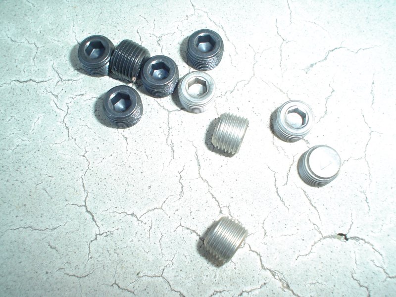 Plugs for air lines or bottom of front block 3.00 shipped ea 4.00 for stainless