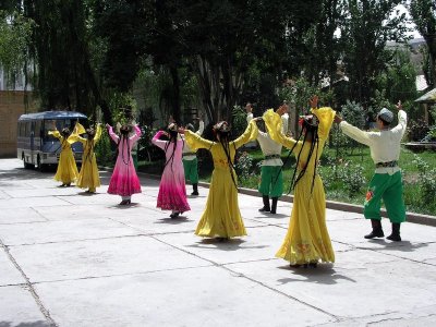 Kashgar, Western China - We are greeted with dancers arriving at Seman Hotel