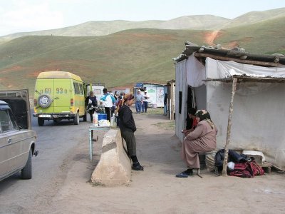 Kyrgyzstan - we stop to check out the yoghurt ball sellers