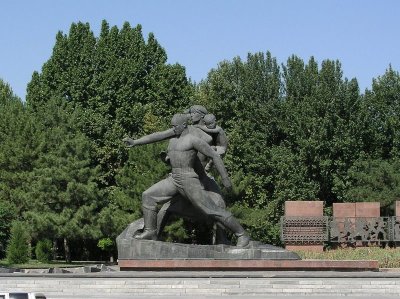 Tashkent - monument to courage, in tribute to people of Tashkent for fortitude during the city's 10-yr. rebuilding after the dev