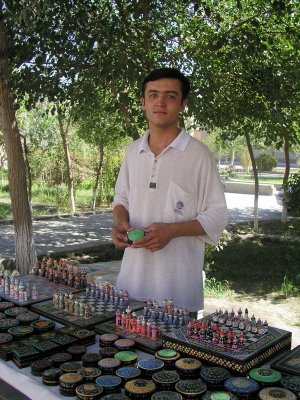 Bukhara - Caravansary - artist selling beautiful handcrafts