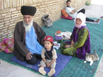 Mary, Turkmenistan - family outside mosque