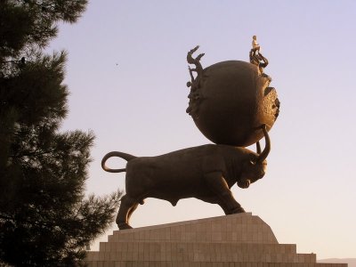 Ashghabad - the omni-presence of President Turkmenbashi is EVERYWHERE. Monument to his birth.