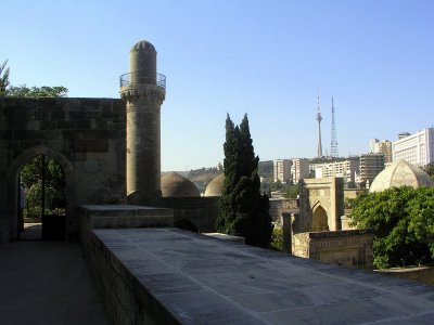 Baku - castle/fortress - striking view of old & new buildings
