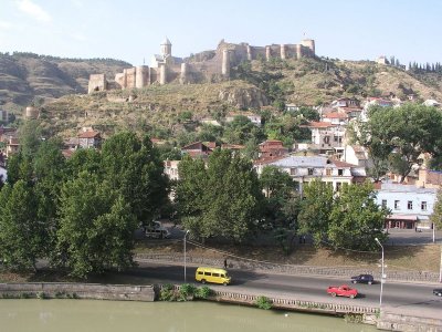 Tbilisi, Georgia - view of Narikala Fortress from Metekhi Church