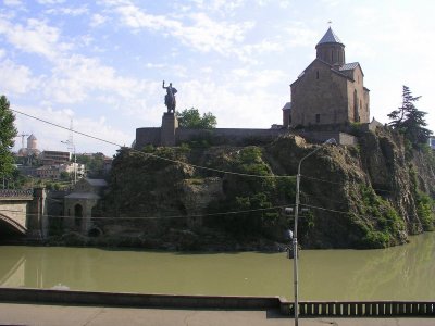 Tbilisi, Georgia - view of Metekhi Church from across the river