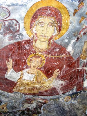 Near Trabzon, Turkey - Sumela Monastery - wall painting detail - interior of ancient church