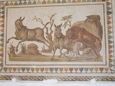 El Djem - museum - hunting scene mosaic