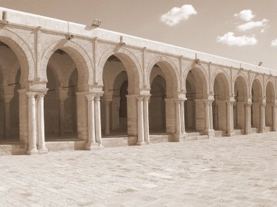 Kairouan - Great Mosque colonnade (sepia)