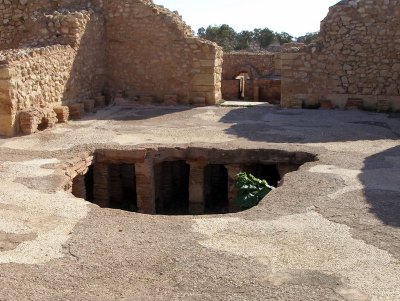 Sbeitla - baths area, with hole showing underground heating system