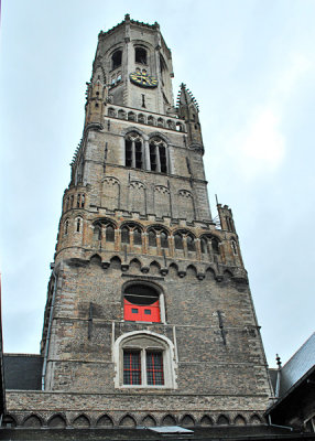 Bruges-Belfry tower from courtyard