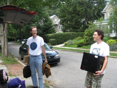 Patrick delivered computer stuff to his co-worker near Philadelphia.