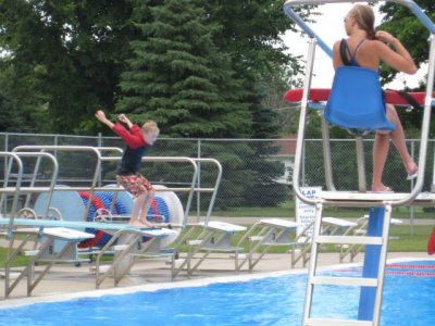 Luke on the diving board