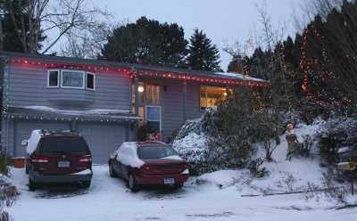 Our House with Christmas lights