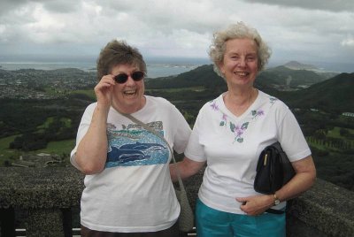 Ann & Joanne on windy Pali