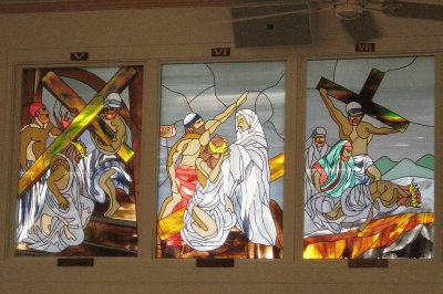 Stained glass stations of the cross windows