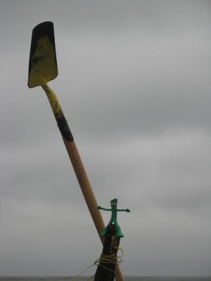 Gumby grabs a shovel and gets to work