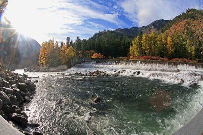  Fish  Eye  View Of OLd Railroad Dam On Wenatchee River