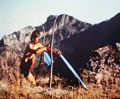 Eric Ryback Seeting Up His Tarp On PCT In Marble Mts. ( 1970 )