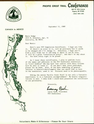 Letter  From Larry Cash ,,, President Of PCTC