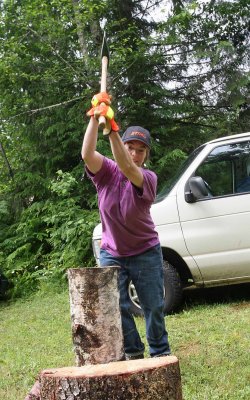 Joan Splitting Wood