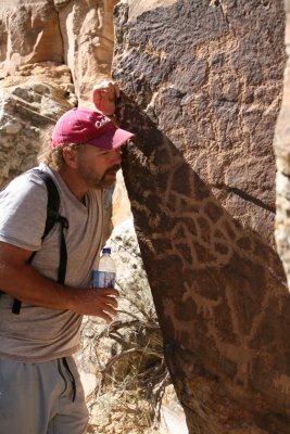 Photographer Checking Out Fremont Native Art Rock,, 1,300 Old,,
