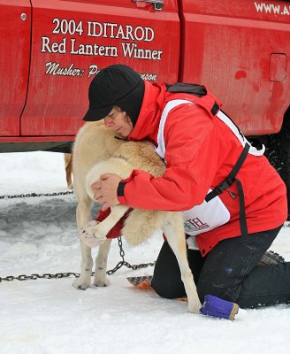 Jan Working On One Of Her Dogs After Hard Race