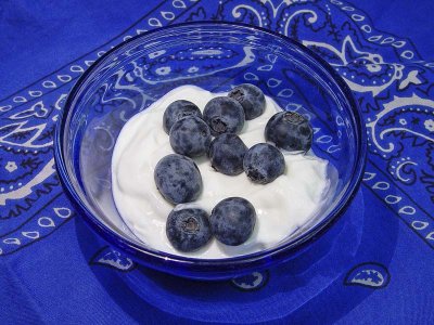 Blueberries in homemade yogurt