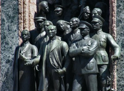 War memorial Taksim Square: the great Turkish leader Ataturk and digintaries.