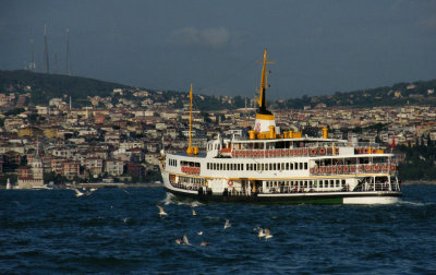 Ferry and gulls from Galata Bridge (the fish restaurants)
