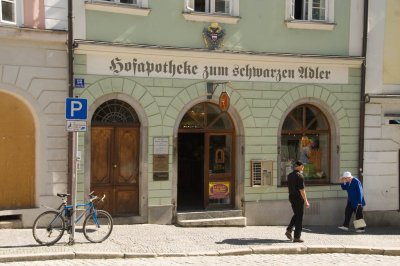 Pharmacy, painted green for identification by travelers
