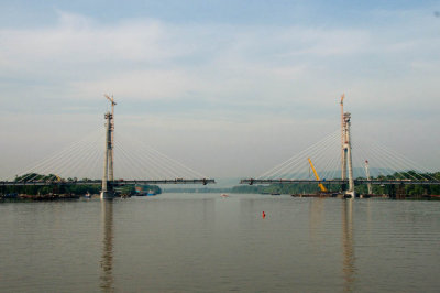 Suspension bridge under construction