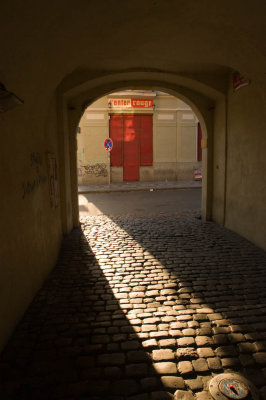 Tunnel with morning light, Prague