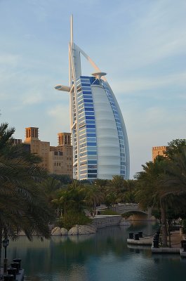 Burj Al Arab at sunset from Souk Madinat