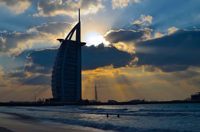 Burj Al Arab with sun