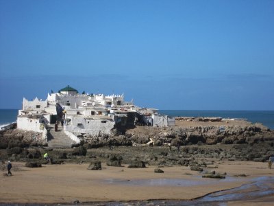 Small fishing village on island (at high tide)