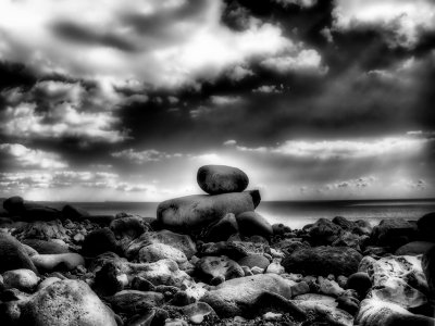 Rocks & Pebbles at Lyme Regis Beach in Black and White